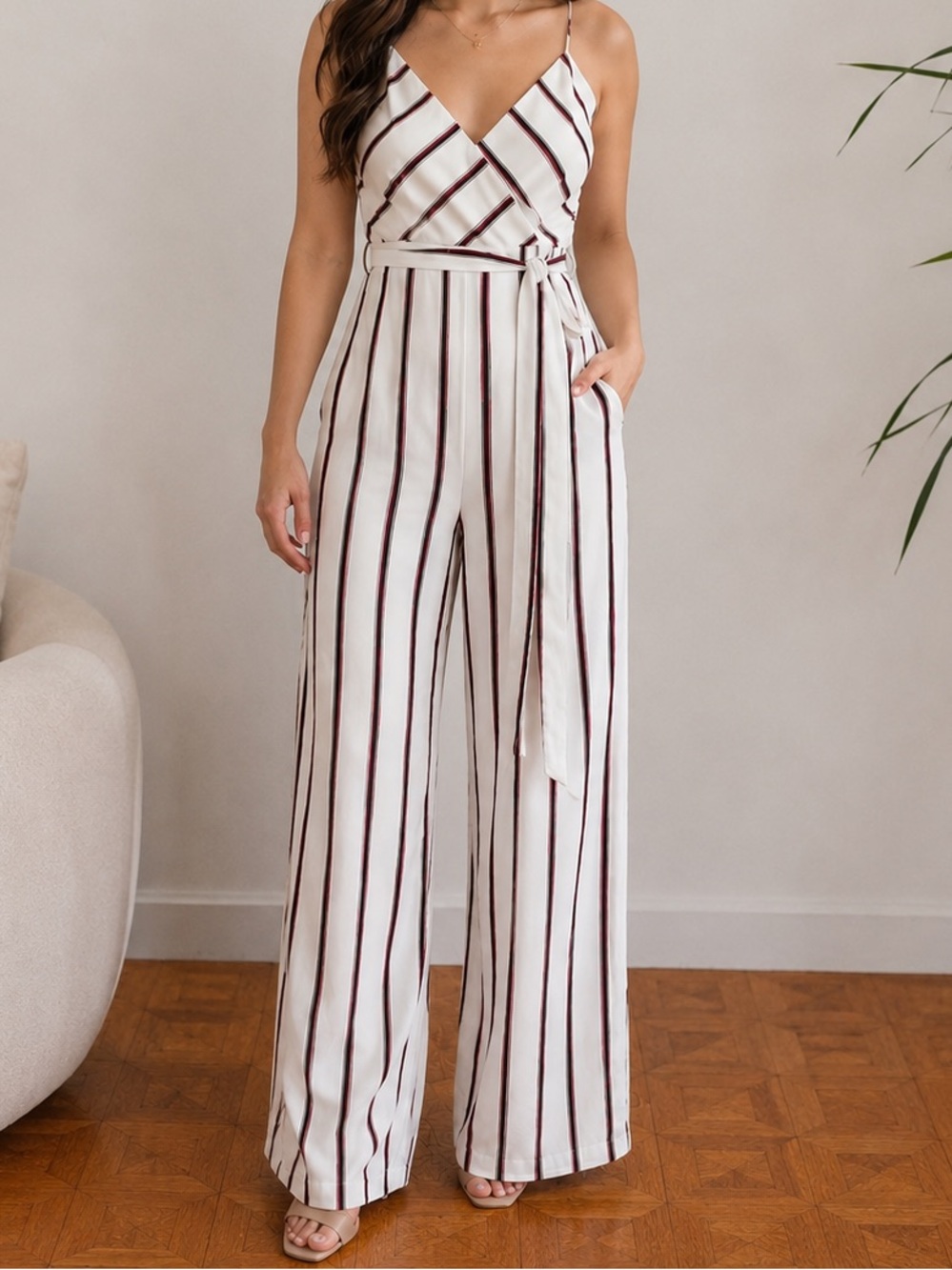 Striped jumpsuit red white